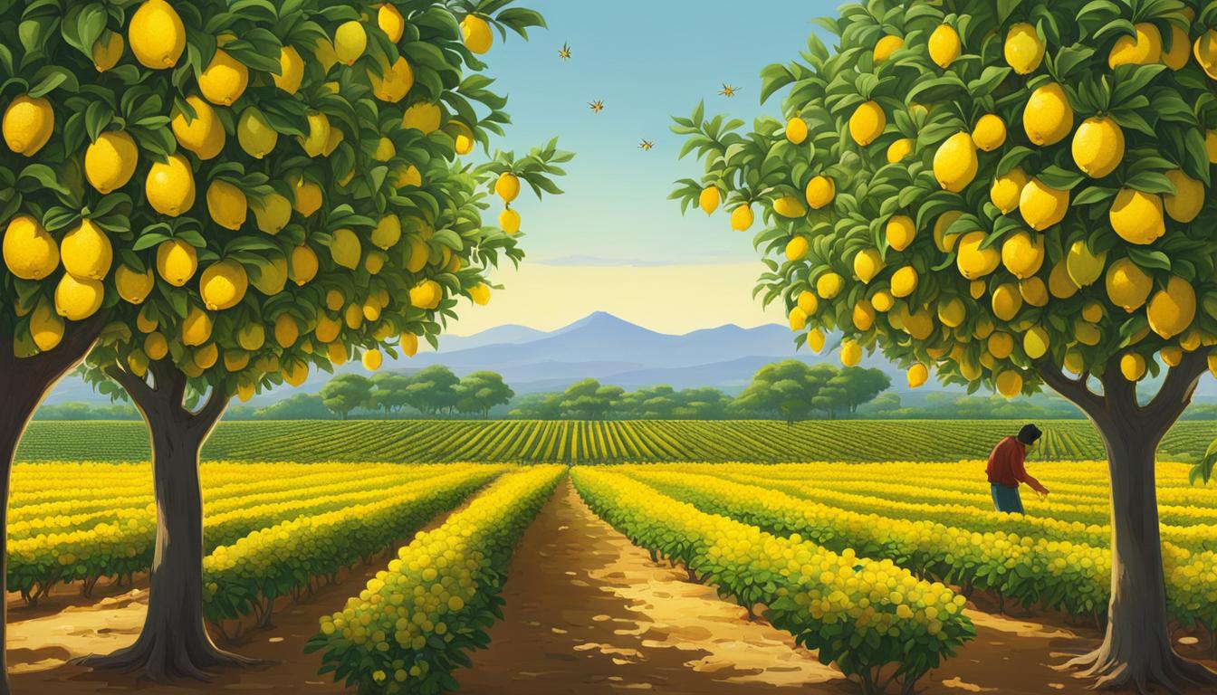 Lemon trees in a field - cultivation and production of Yen Ben Lemons.